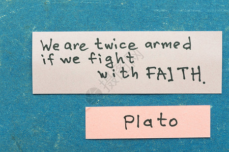 有名的古希腊哲学家柏拉图Plato引用关于信仰的古老纸箱板上粘图片