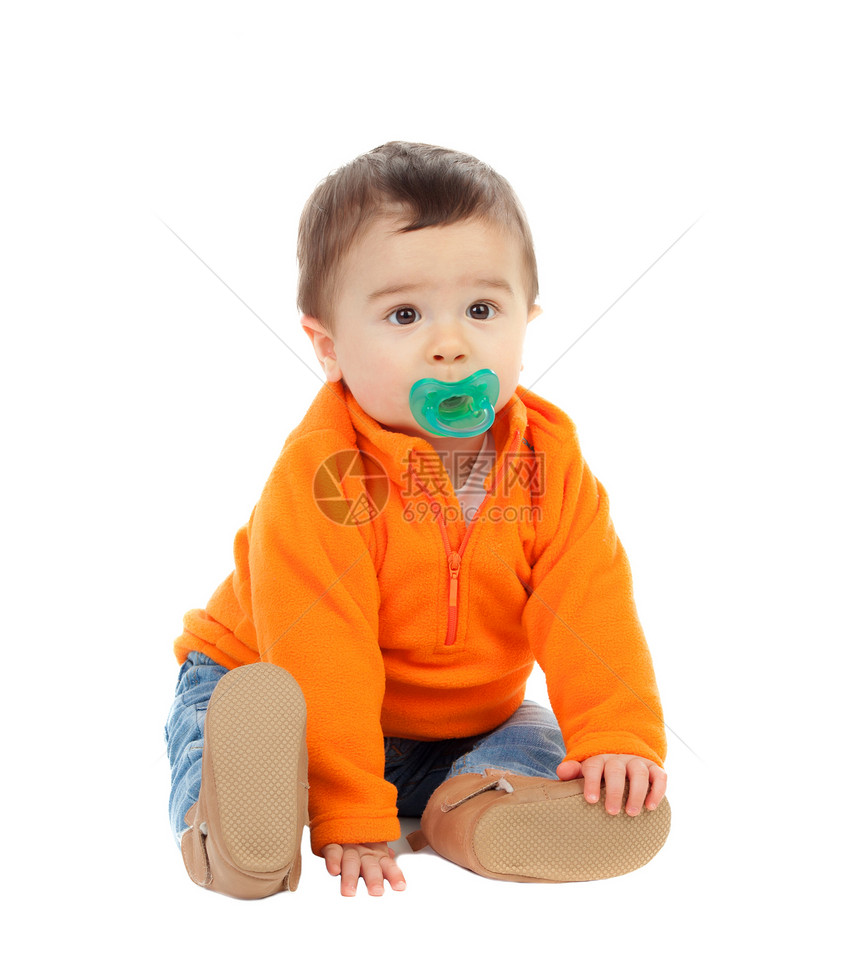 6个月可达6个月的婴儿含橙色球衣与图片