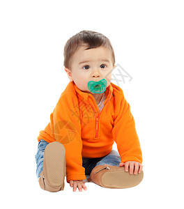 6个月可达6个月的婴儿含橙色球衣与高清图片
