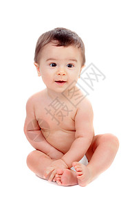 6个月身着尿布的可爱婴儿在白种图片