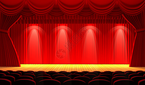 带有红色幕布座椅和聚光灯的剧院舞台背景图片