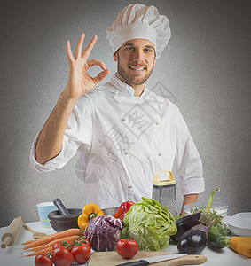 自信而专业的厨师用ok的手势图片
