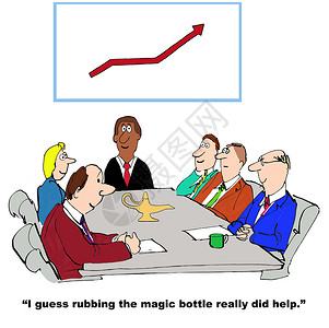 会议黄铜瓶销售量增加的图表的商业漫画背景图片