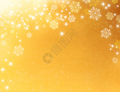 闪亮的金色背景星光和雪花飘落图片