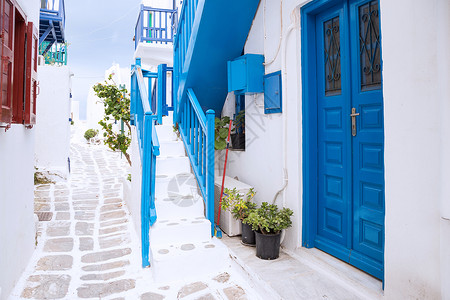 希腊Mykonos镇街景白色图片