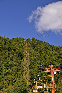 游客可以乘坐田纳西州加特林堡的天空缆车游客发现加特林堡是通往大烟山国背景图片