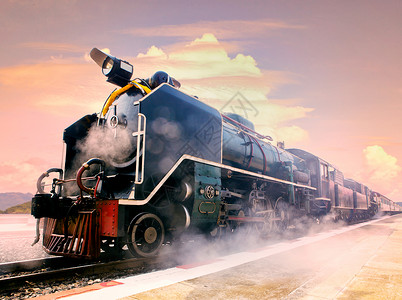 火车站平台上的蒸汽机车列图片