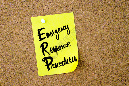 以黄色纸笔写成的企业资源规划系统应急程序背景图片