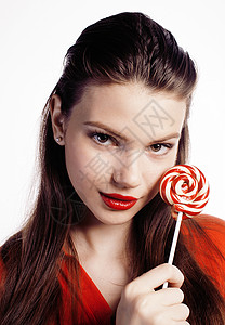 白背景的红糖装饰着红糖的小黑发美女隔图片