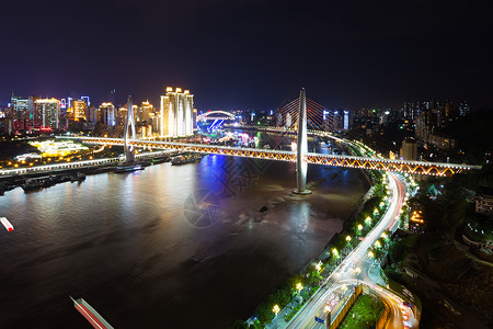 重庆桥附近市区城市景观和天际线夜景背景图片