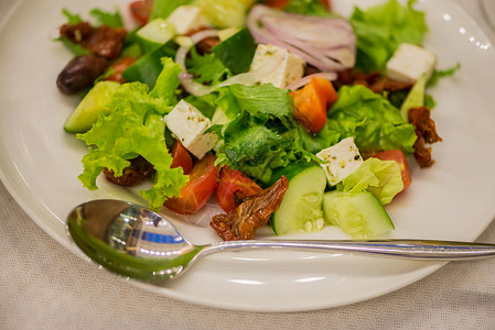 希腊沙拉配有新鲜蔬菜Feta图片