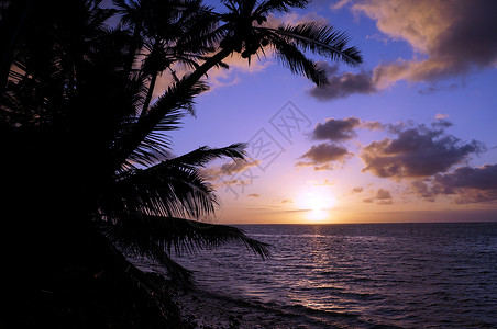 美丽的日出在海洋上海浪移动到夏威夷莫洛图片