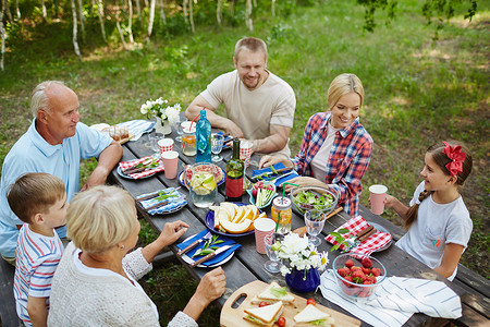 有户外野餐的大家庭图片