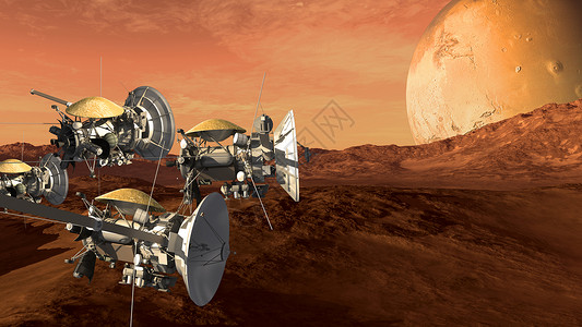 无人驾驶航天器探测器探测像红色行星一样的火星图片
