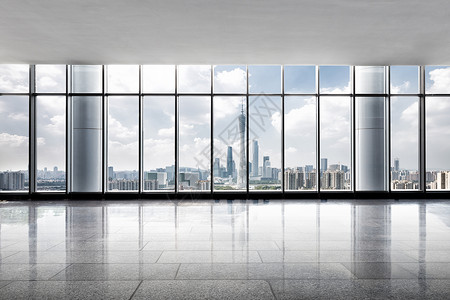 从玻璃窗看广州的城市景观和天际线图片