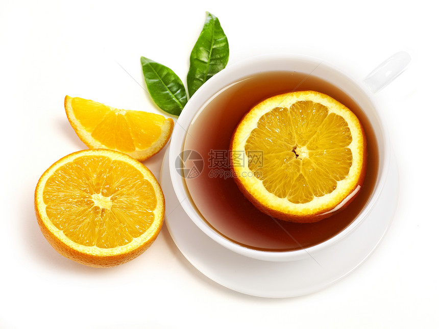 茶杯加橙色切片图片