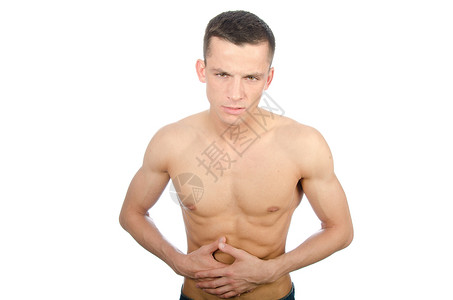 胃部问题年轻人抱着腹部图片