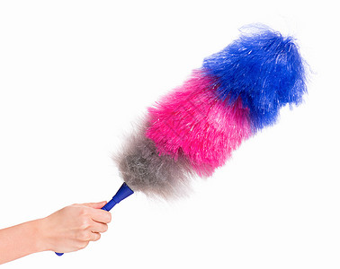 手持扫帚用于清洁或带塑料手柄的软彩色掸子图片