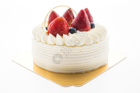 香草莓的香草奶油蛋糕上面是草莓在白图片