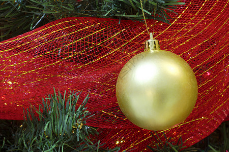 大球金色圣诞金色在装饰的树上图片