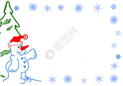 雪人和雪花的框架背景图片