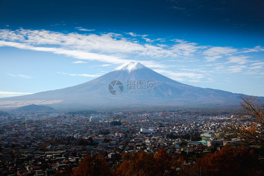 日本富士吉田富士山鸟瞰图图片