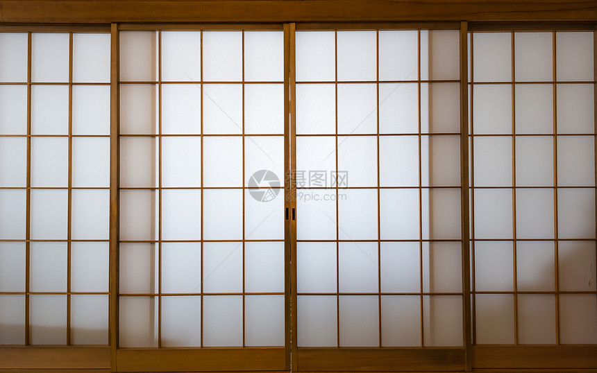 Shoji传统的日式门由升纸制成图片