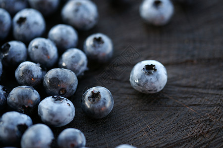 深色木质背景中的蓝莓背景图片