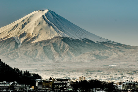 秋天的富士山河口湖雪景背景图片