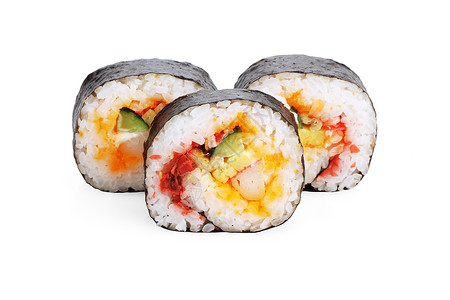 白色背景上的寿司卷背景图片
