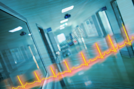 ECG线和医院走廊紧急护理概念图片