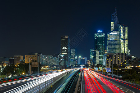 巴黎商业区LaDefense的摩天大楼欧洲夜间城市风景图片