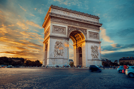 著名的巴黎大道香榭丽舍大街和凯旋门图片