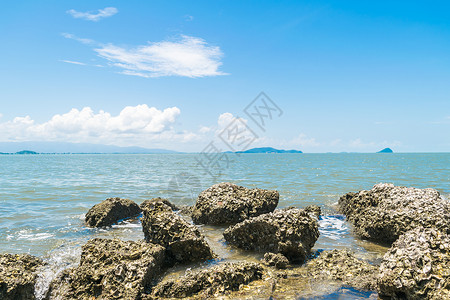 在海滩和热带海洋与蓝天的自然旅游地景观背景图片