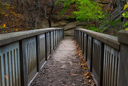 秋天五颜六色的公园里的大石桥背景图片