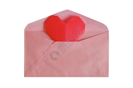 粉红信封红心纸折黑孤立在白背景上为图片