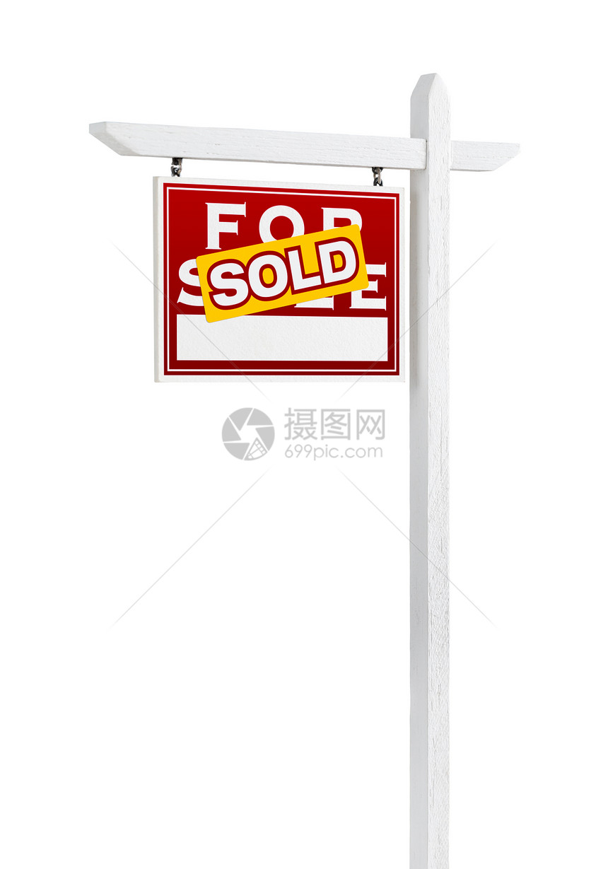 左对面销售房地产标牌在白色背景上孤立图片
