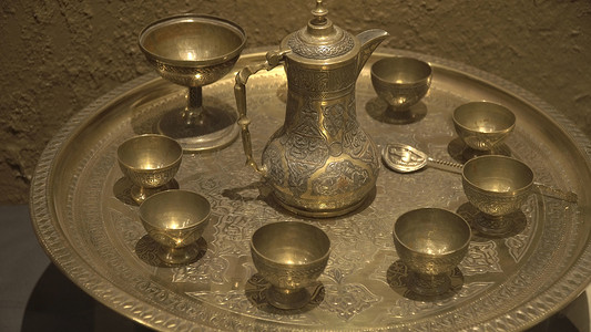 古董阿拉伯咖啡套装茶包由茶背景图片