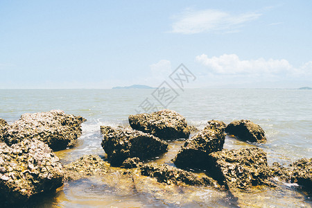 在海滩和热带海洋与蓝天的自然旅游地景观图片