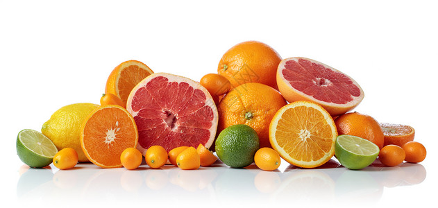 柠檬石灰橘子粉红葡萄油和橙色的果图片