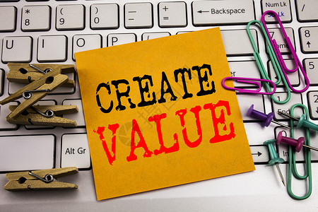 编写显示创造价值的文本创造动机的商业概念写在白色键盘背景图片
