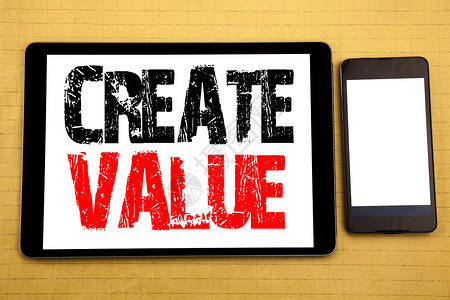 手写文字标题灵感显示创造价值创造动机的商业概念写在平板电脑木质背景上背景图片