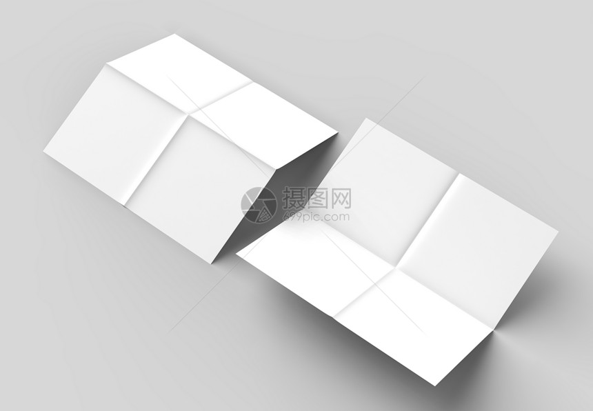 8页传单法式折角右方形小册子在软灰色图片