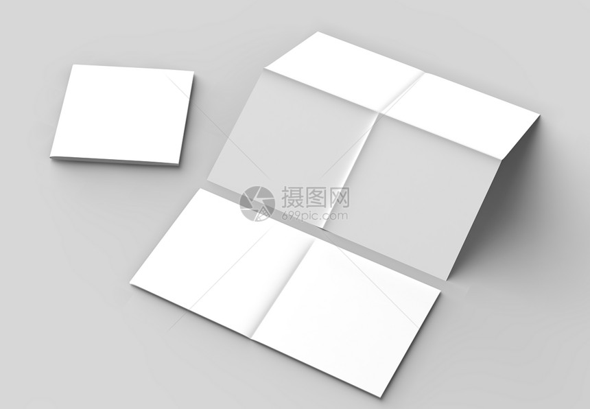 8页传单法式折角右方形小册子在软灰色图片
