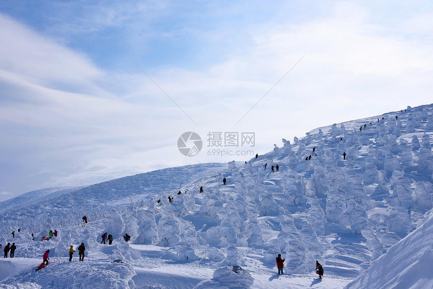 日本山形藏王山的雪怪藏王是东北地区最大的滑雪场之一在冬天图片