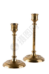 两根黄铜老旧的烛台图片