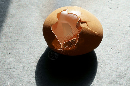 带破壳的棕色鸡蛋和灰色背景的搅拌器图片