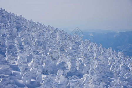 藏王墓日本山形藏王山的雪怪藏王是东北最大的滑雪胜地之一在冬天背景