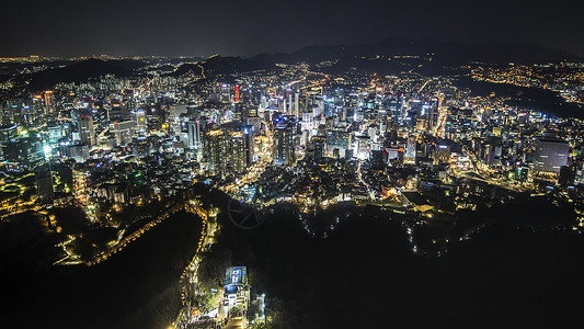 韩国首尔市中心和南山塔的景色夜晚图片