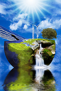 关于在清洁能源背景下地球形象的风涡轮机和太图片